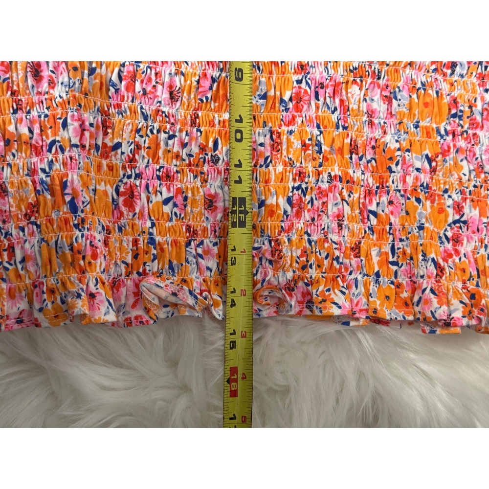 Old Navy Womens XL Tall Smocked‎ Floral Tank Top Orange Pink Cotton Ruffle Strap - Picture 6 of 7
